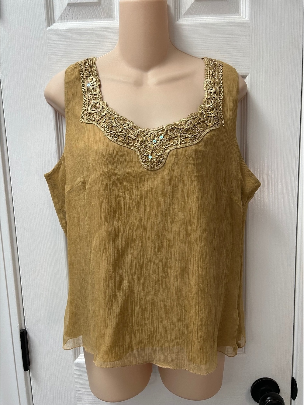 Vintage Spenser Jeremy Gold Silk Sleeveless Top with Beaded/